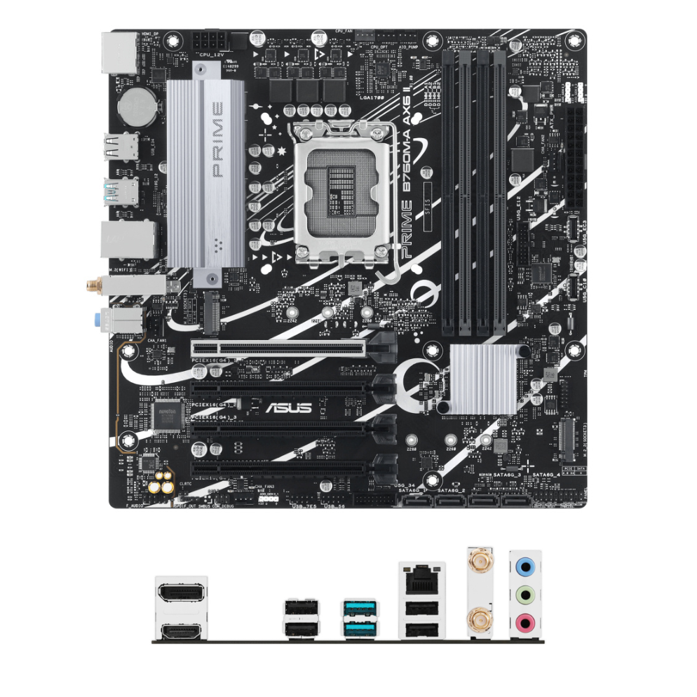 ASUS PRIME B760M-A AX6 II, Micro-ATX, LGA 1700, Intel B760, 192GB DDR5, HDMI/DP para Intel