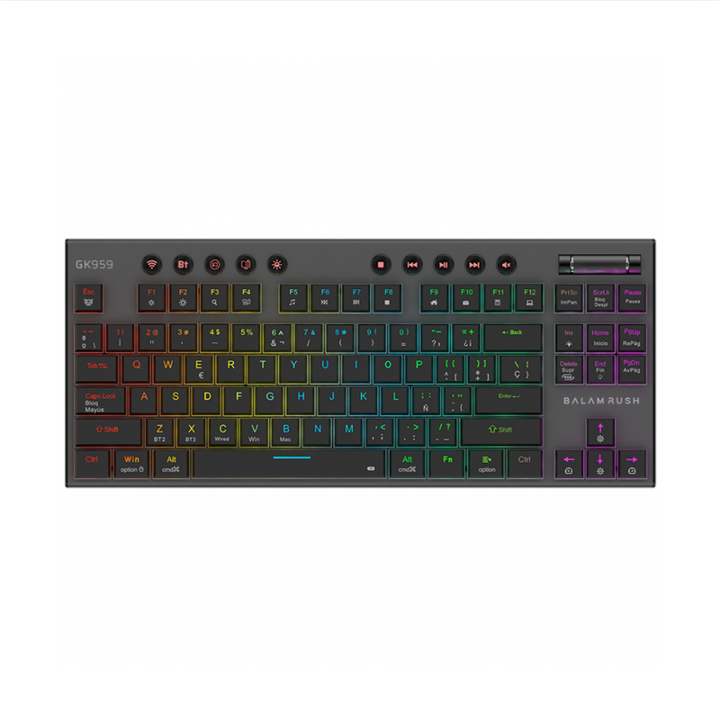 Teclado Gamer Balam Rush Dominate Expert GK959 LED RGB TKL, Teclado Mecánico, Switch Brown, Inalámbrico, RF Inalámbrico/Bluetooth, Negro, Español